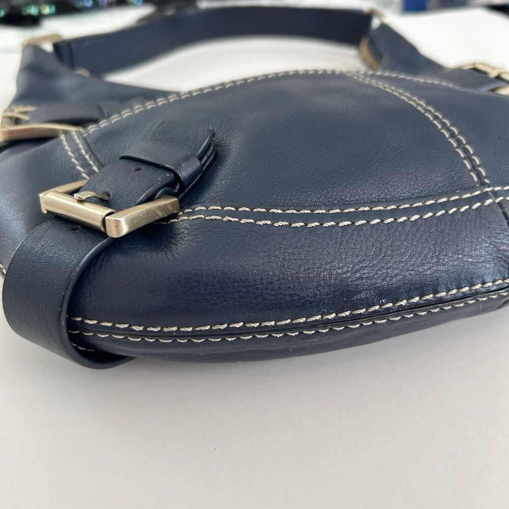 Michael Kors Y2K Purse Blue Leather Shoulder Bag Buckles Hobo Crescent - Picture 12 of 16